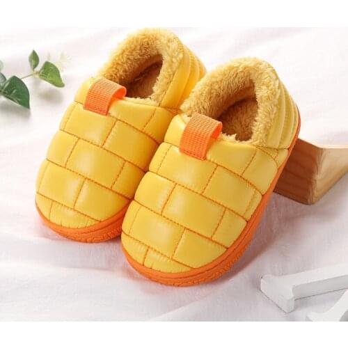 Boys Winter Warm Fur Slippers Waterproof Boys Girls Slippers House Shoes Flat Heel Slip On Home Indoor Bedroom Zapatilla Mujer