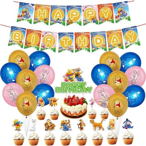 1set Disney Winnie the Pooh Theme Party Decoration Birthday Banner Cake topper Latex balloon Baby Shower Supplies Girl Birthday