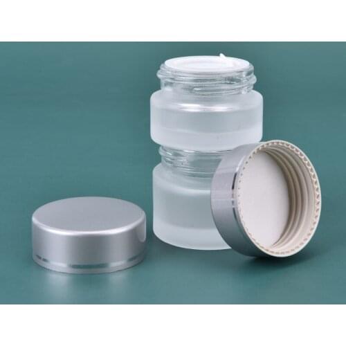1PCS 5-30ml Silver LidFrosted Glass Face Cream Lotion Jar Refillable Container Bottle