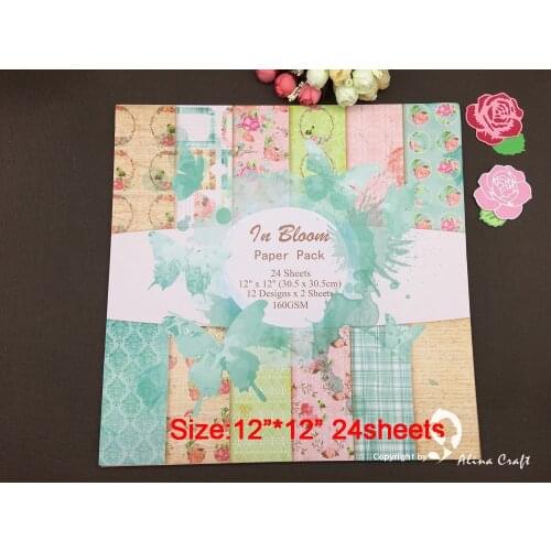 AlinaCraft 24 sheets 12"X12" in bloom Scrapbooking patterned paper pack andmade craft paper craft Background pad