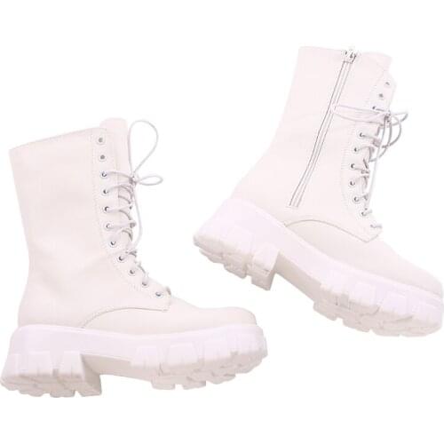 Anime Mid-Tube Thick Heel White Martin Boots Cosplay Shoes