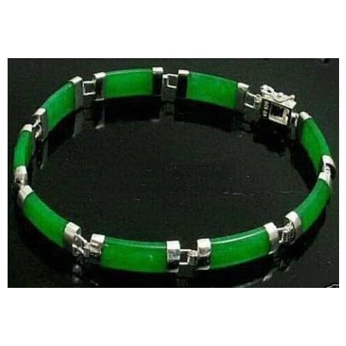Pretty Natural Green Sterling Silver Fortune Luck Link Bracelet