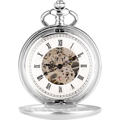 Silver Golden Smooth Mechanical Watch Mens Pocket Watches Men Women Hand Winding Pocket Watch Chain Clock Simple FOB Watches