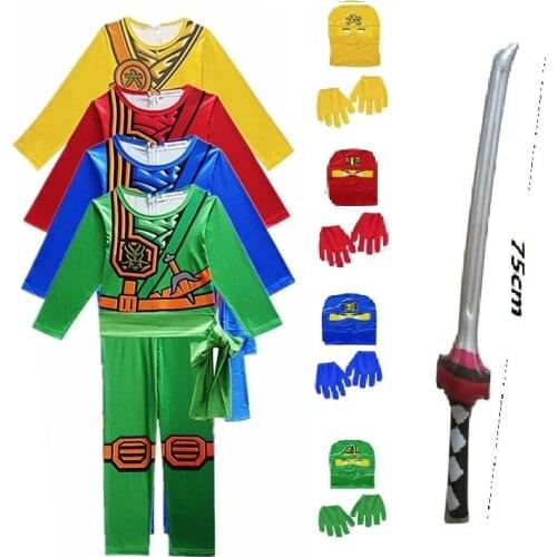 Boy Costume Kids Fancy Party Dress Up Halloween Costume for Kids Ninja Cosplay Superhero Jumpsuit Set