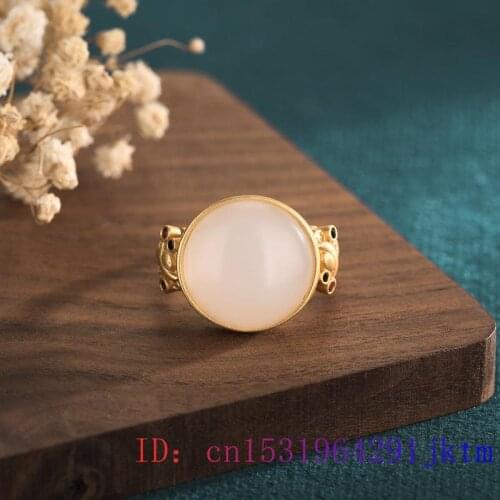 White Jade Ring Gemstone 925 Silver Men Charm Women Crystal Natural Fashion Amulet Gifts Jewelry Chalcedony Zircon