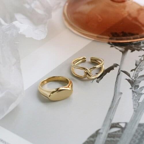 YUN RUO 18K Gold Knotted Rope Knot Titanium Steel Open Ring Retro Fashion Personality Geometric Ring Jewelry Woman Never Fade