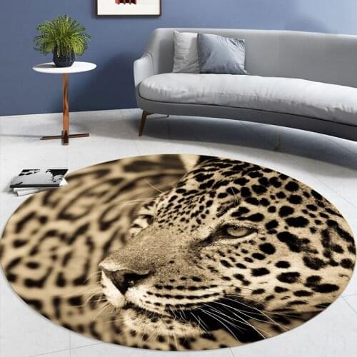 Leopard Print Rug Living Room Animal Style Nordic Round Carpet On The Floor Bedroom Bedside Area Rug 3D House Mat For Kids Play