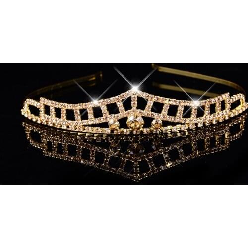 Beauty Pageant Crowns Tiaras Gold Crystal Headpiece Childrens Show Crown Headband Bride Head Jewelry Multicolor Party Gift