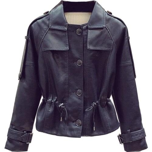 Spring Short Small Leather Jacket Women Slim Long Sleeve Zipper Black Faux Leather Coat Autumn Streetwear Female Outwear H1280