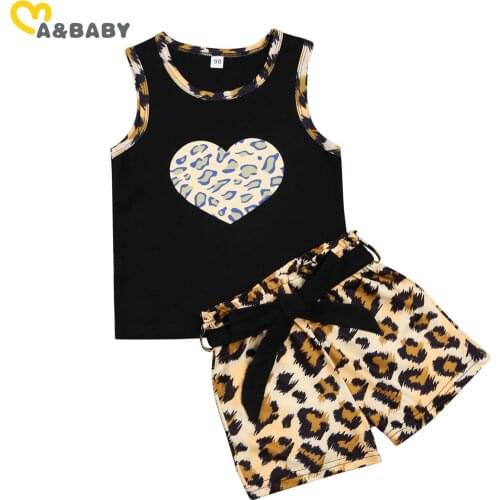 Ma&Baby 2-7Y Summer Children Kid Girl Leopard Clothes Set Cute Heart Print Vest Tops Shorts Outfits Casual Costumes