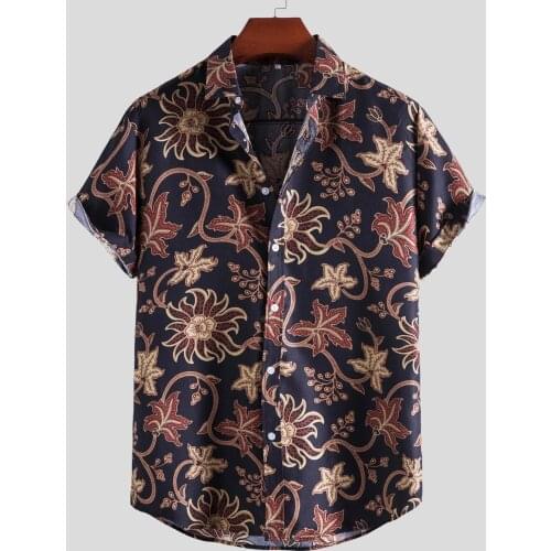55# Hawaiian Fashion Beach Style Mens Shirt Summer Casual Printed Short Sleeve Top Blouse Shirts Camisa Homme Plus Size