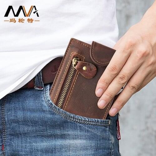 Mens Leather Wallet First Layer Cowhide Mens Wallet Short Retro Coin Purse Multi-card Wallet Card Holder for Men