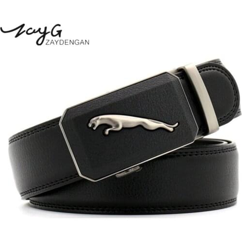 ZAYG Men Domineering Leopard Automatic Buckle Belt Genuine Leather Business Male Steel Buckle Black Belt for Men Fashion Jeans