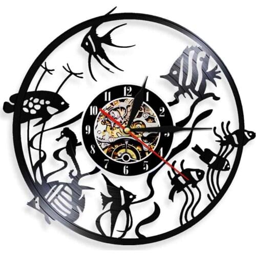 Fish Wall Clock 3D Made From Vinyl Record Hanging Watches Modern Design Ocean Sea Animal Unique Home Decor For Kids Room