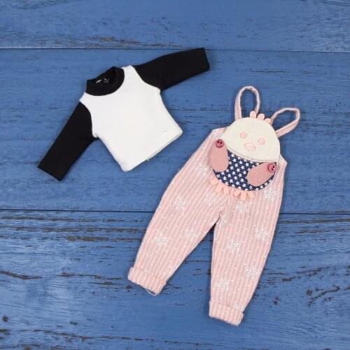 ICY DBS Blyth doll clothes Pink Jumpsuit Overalls with the black sleeves shirt toy outfit
