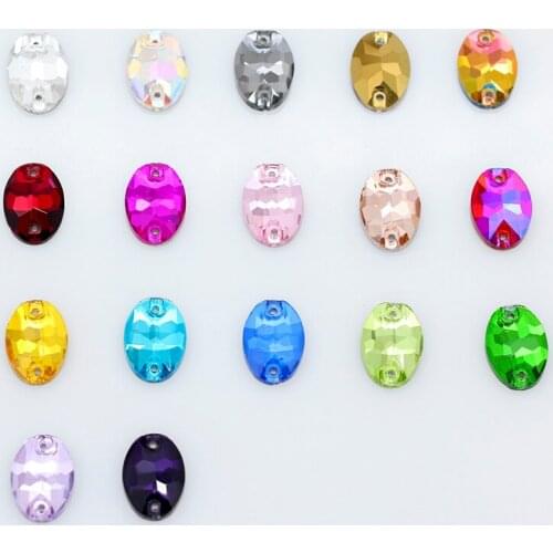 All-sizes Oval 18-colors sewing glass Stones Flat back Sew on crystal rhinestones jewels button 2-holes Garment design Gem beads