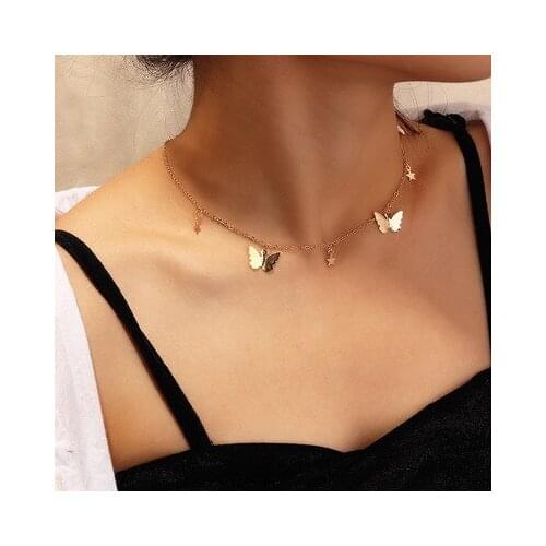 Butterfly Choker Necklace For Women Gold color Chain Statement Collar Female Chocker Best Shining Jewelry Party 2021 New