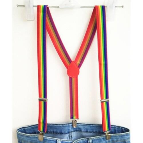 Unisex Rainbow Striped Suspenders Mens Adjustable Clip-on Y-back Suspender kids pants holder for wedding BD014