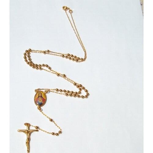 Loyal Men’s/Women’s Cool 14 k Yellow Gold GF Cross/Crucifix Pendant & Rosario Rosary Beads Necklace Chain 60CM + 10 CM long