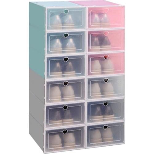 6pcs Transparent Clear Heart Hole Clamshell Plastic Shoe Box Storage Boxes Foldable Shoes Holder Organizer Cases Boxes