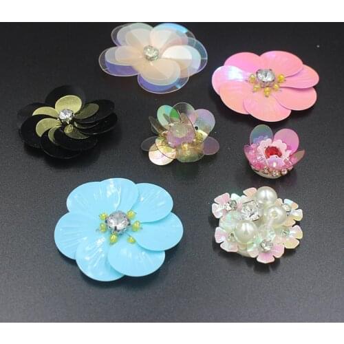 Multicolor shell shape sequins flower cloth patches Beaded stitching flower accessories Womens clothes decorative applique