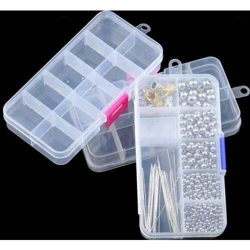 HGKLBB Adjustable 10 Slots Plastic Storage Box packaging transparent Tool Case Craft Rings box DIY Jewelry Boxes Beads Organize