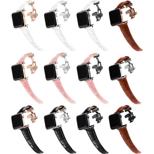 Strap for apple watch 4 5 band 44mm 40mm apple watch band 42mm 38mm iwatch 3/2/1 Butterfly buckle Genuine Leather watchband