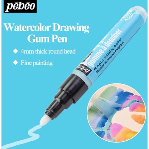 Pebeo Covering Blank Pen Type Blank Drawing Gum 4mm Watercolor Liquid Leaving White Marker Erasable Blocking/Covering Liquid Pen