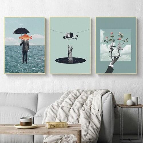 Self-adhesive Wall Stickers Abstract urrealism Classic Artwork Fantasy Wall Art Poster Room Decorative Wallpaper Home Decor