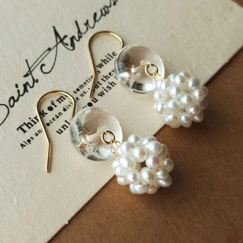 Lii Ji High Luster Pearl Ball Drop Earrings Crystal Quartz 14k Gold Filled No Fade Women Earrings Jewelry