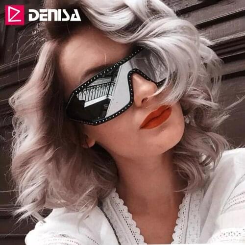 DENISA Luxury Brand Mirror Oversized Sunglasses Women Men Fashion Cool One Piece Lens Sun Glasses Shield Big Frame Glasses G2075