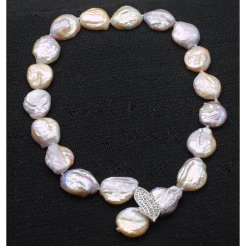 WOW! freshwater pearl pink/purple baroque flat reborn keshi 15-22mm necklace 17inch nature wholesale