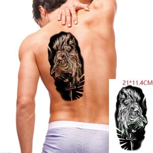 Waterproof Temporary Tattoo Stickers Roaring Lion Cross Animal Head Fake Tatto Flash Tatoo Body Art for Women Men