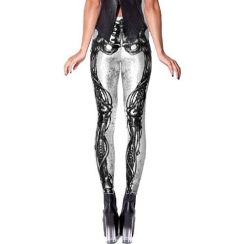 YSDNCHI Printed Leggins 3D Digital Leggings Halloween Black Leg Bones Skeleton Frame Hot Women Trousers Pencil Pnats
