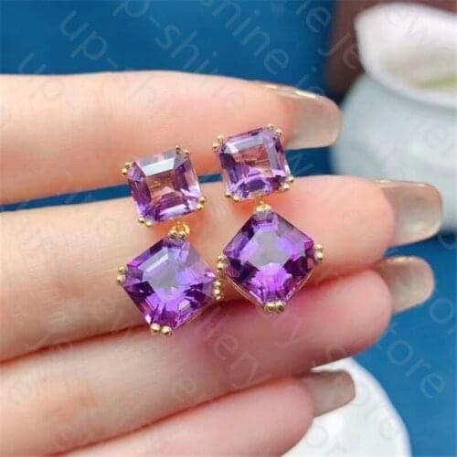 New natural amethyst earrings 925 silver womens earrings luxurious and elegant high-end atmosphere