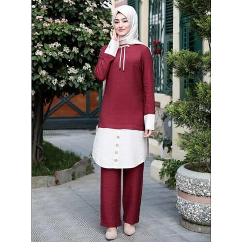 Abaya Dress Ramadan Morocco Kaftan Islamic Clothing Dress Two-piece Top and Pants Women Turkey Split Muslim womens dress set