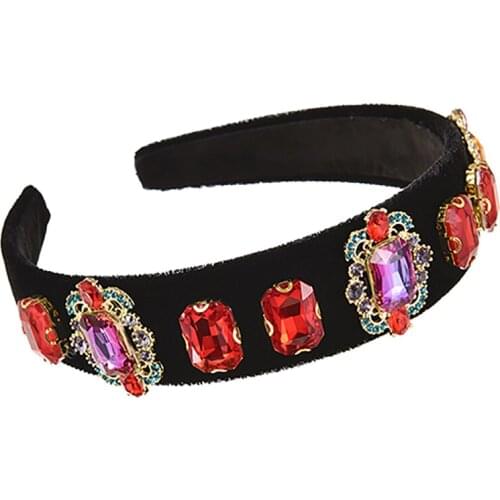 ZHINI Colorful Gem Baroque Headbands for Women Bohemia Luxury Rhinestone Hair Band Hair Accessories Wedding Jewelry Giftt