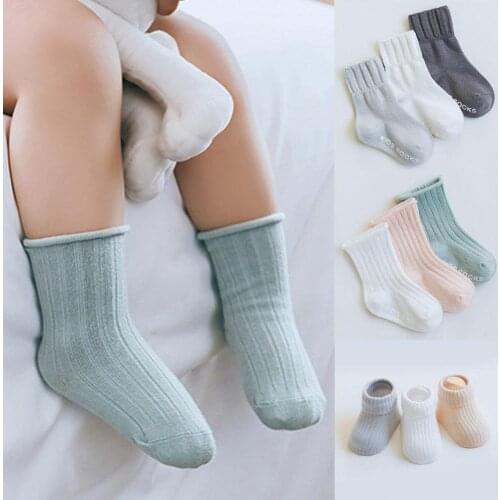 3 Pairs Kids Baby Boy Girl Solid Color Anti-slip Elastic Breathable Cotton Socks Childrens wear products