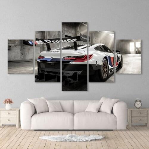 No Framed Canvas 5Pcs White Sports Car Modular Wall Art Posters Pictures Paintings Home Decor for Living Room Decoration