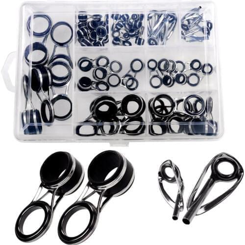55Pcs/Box Fishing Rod Guides Top Tips Rod Repair Set Flared Frame Steel Ceramics Ring Spinning Telescopic Surf Casting Rod Guide