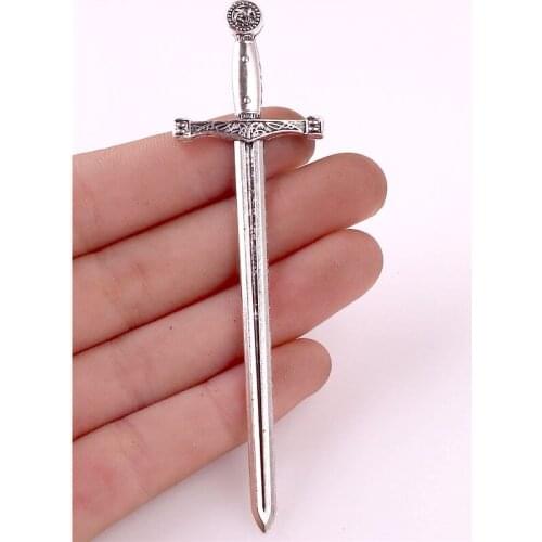 6pc Handmade Sword Pendant Antique Silver Plated Charms DIY Accessories Long Sword Martial Arts Pendant For Jewelry Making 24076