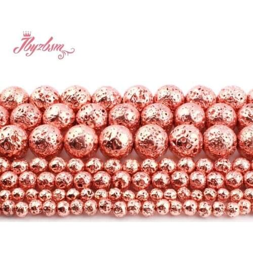 Natural Rock Lava Round Rose Gold Plated 6/8/10/12mm Stone Beads For DIY Necklace Bracelats Jewelry Making 15" Free Shipping