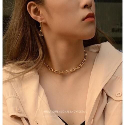 Gold Color Chains Jewelry Set 316L Stainless Steel Emo Grunge Harajuku Chain Necklace Bracelet Earing For Women Gifts Collier