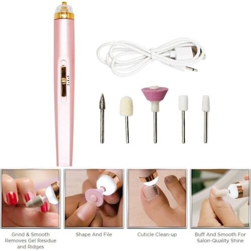 Electric Manicure Pedicure Set USB Electric Nail File with 5 Tips Lightweight & Portable For Professional or Household Nails