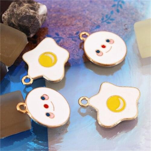 Julie Wang 10PCS Enamel Cartoon Smile And Omelette Charms Alloy Fried Egg Pendant Bracelet Jewelry Making Accessory