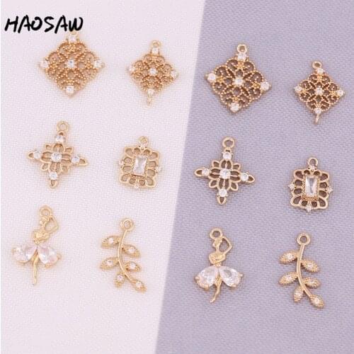 HAOSAW Choose 4Pcs Clear Stone/Earrings Charms/Leaf/Cross/Jewelry Accessory/Hand Made/Crystal Charms/DIY Making/Earring Findings