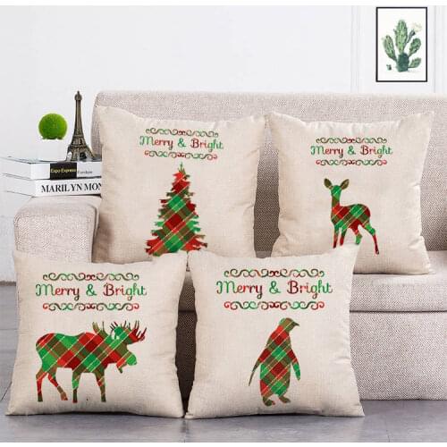Cotton Linen Merry Bright Deer Penguin Pillow Cover Love Forever Cushion Cover Printed Throw Pillowcase Decorative Pillow T54