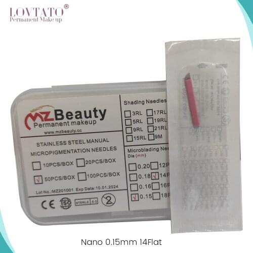 Nano Microblading Needles Blade 0.15mm 14Flat Tattoo Needle Flexi Eyebrow Permanent Makeup Agujas Microblade 14Pins With LOT EXP
