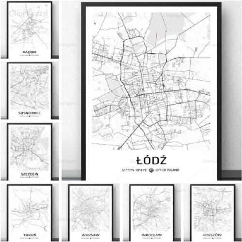 Custom Map Poster Poland City Map Black and White Print Painting Lodz Radom Warsaw Wroclaw Map for Living Room Home Decor