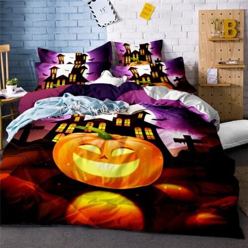 Funny Cartoon Pumpkin Bedding Set ghost castle Print Bed Cover kids Duvet Cover Halloween Bedclothes Pillowcase Home Textile 4pc
